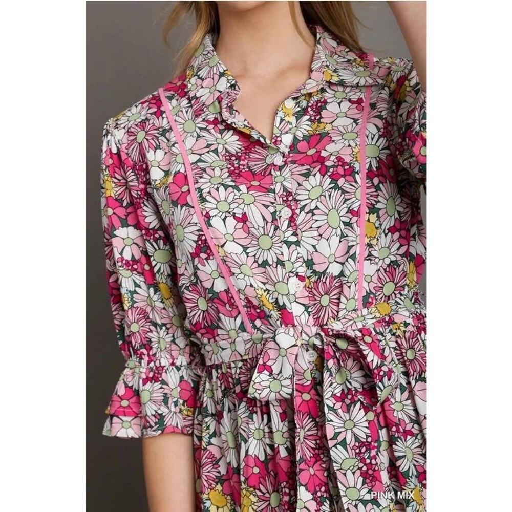 Umgee Floral Belted Dress - Picture 2 of 2